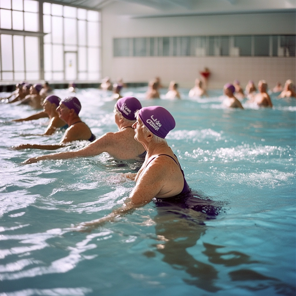 Заняття аквагімнастикою для пенсіонерів у басейні